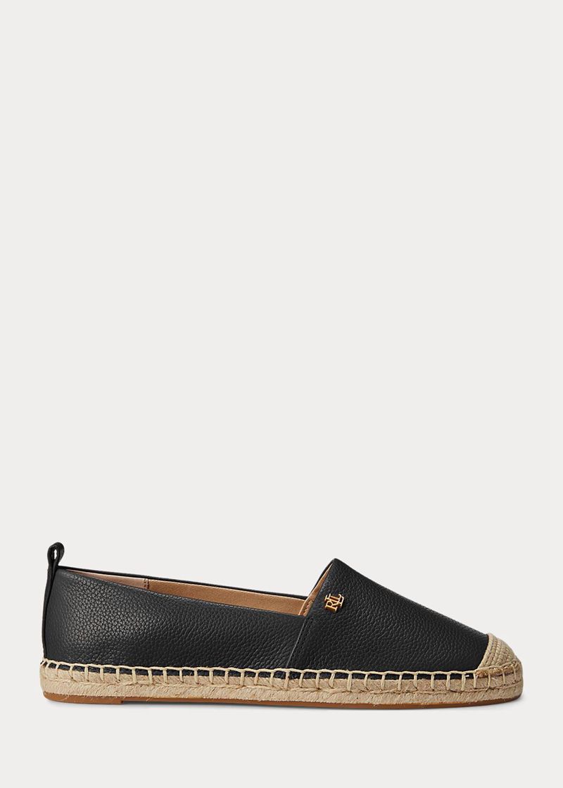 Sandały Lauren Damska Czarne Cameryn Iv Tumbled Skórzane Espadrille 209158-OKC